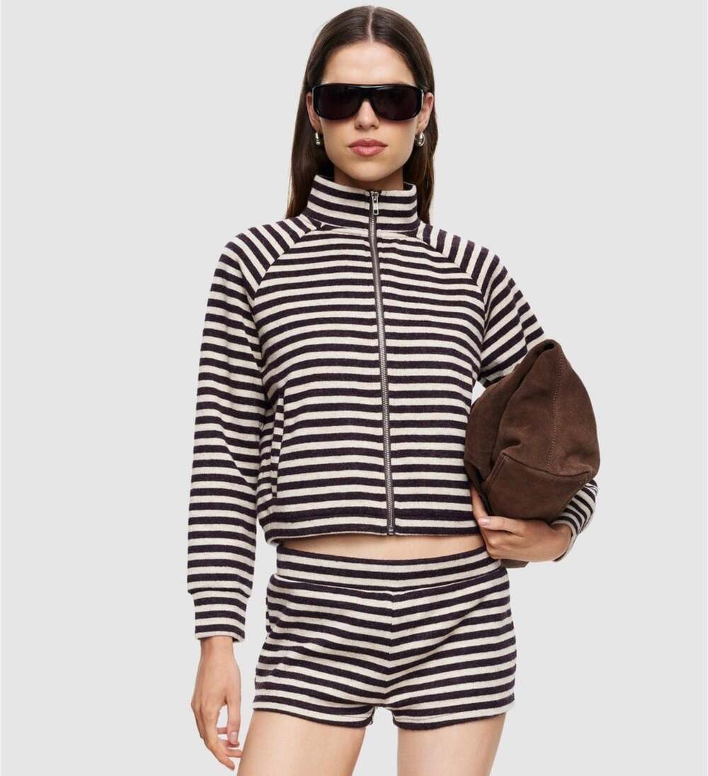Lioness Bloom Knit Jacket Beige Chocolate Stripe Size XS